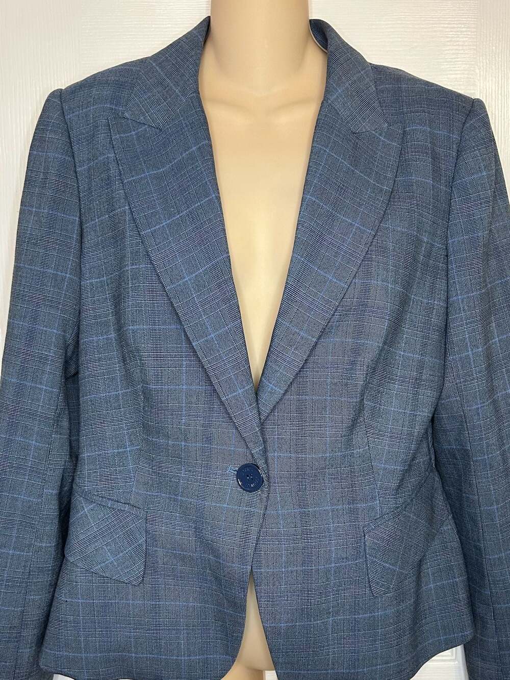 Women's Work Professional Fall Blue Plaid Blazer Sz 8 Jessica McClintock
